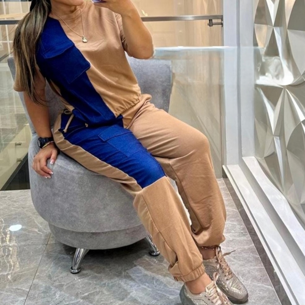 Stylish Tan and Blue Women's Jumpsuit